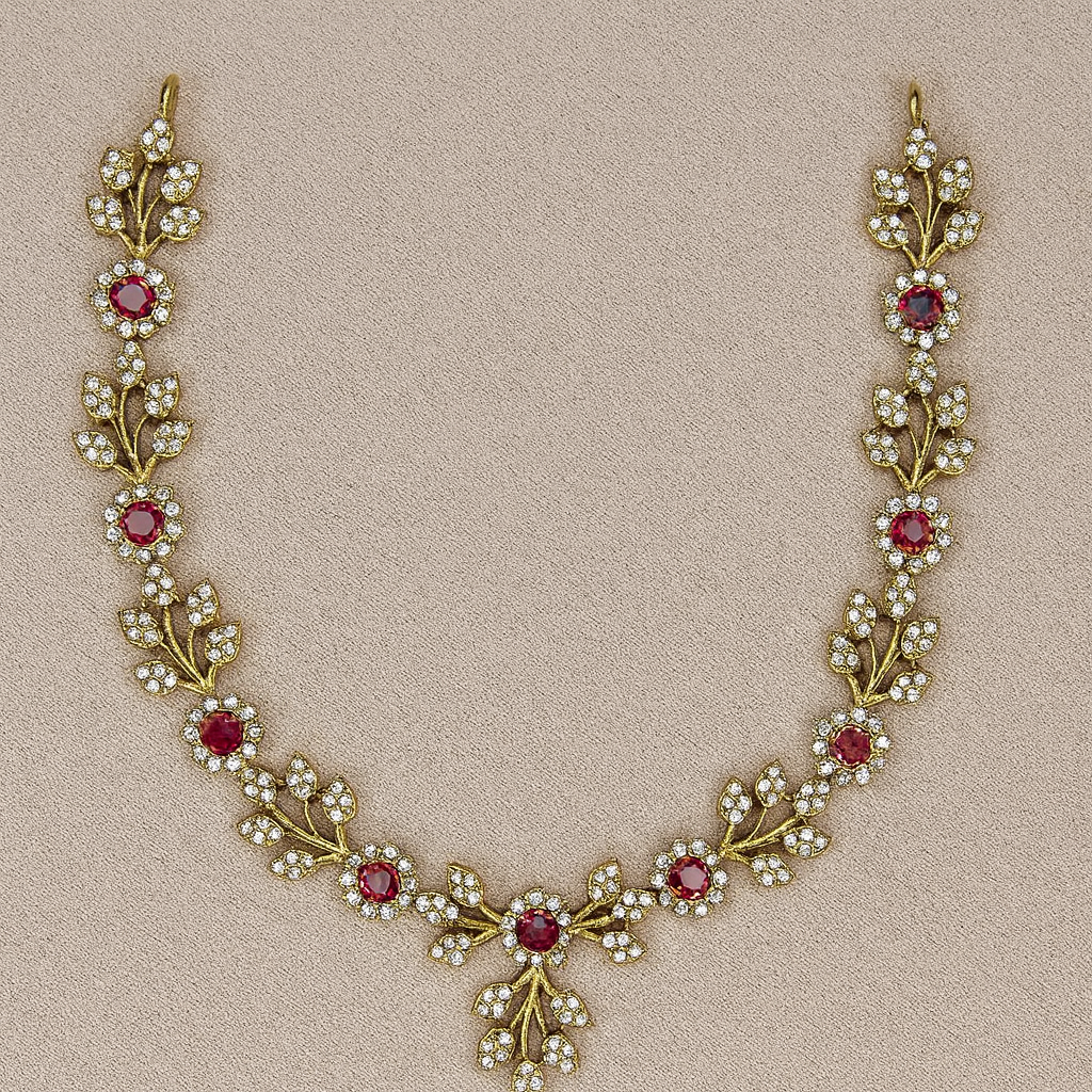 Ruby Bloom Diamond-Style Gold Necklace