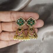 Emerald Ruby Peacock Bridal Jhumka Earrings