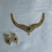 Royal Emerald Green Stone Necklace Set with Pearl Drop