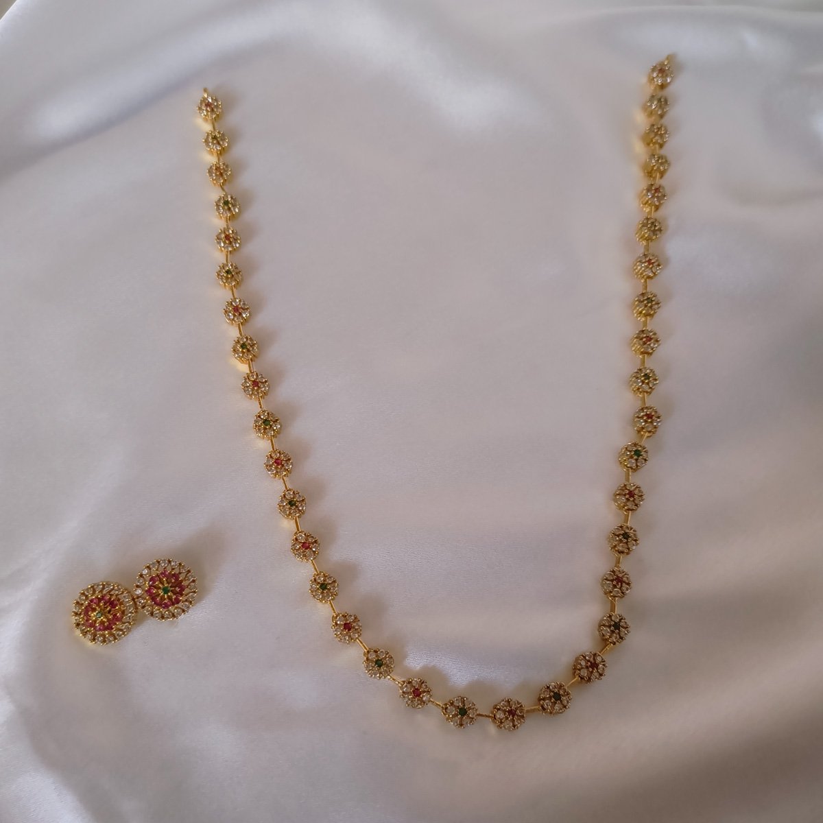 Traditional Floral Convertible Chain (Necklace + Waist Belt) with Earrings - Image 5