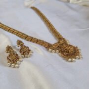 Alternative view of Royal Temple Coin Long Necklace Set with Goddess Lakshmi Pendant