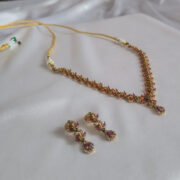 Alternative view of Elegant Pink & Green Stone Gold Finish Necklace Set with Earrings