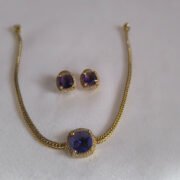 Elegant Purple Stone Gold Finish Necklace Set with Stud Earrings