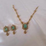 Royal Mint Green Rectangular Stone Pendant Necklace Set with Earrings