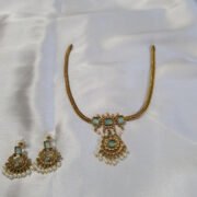 Royal Mint Green Stone Pendant Necklace Set with Pearl Drops