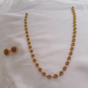 Navratna Floral Long Necklace Set with Earrings