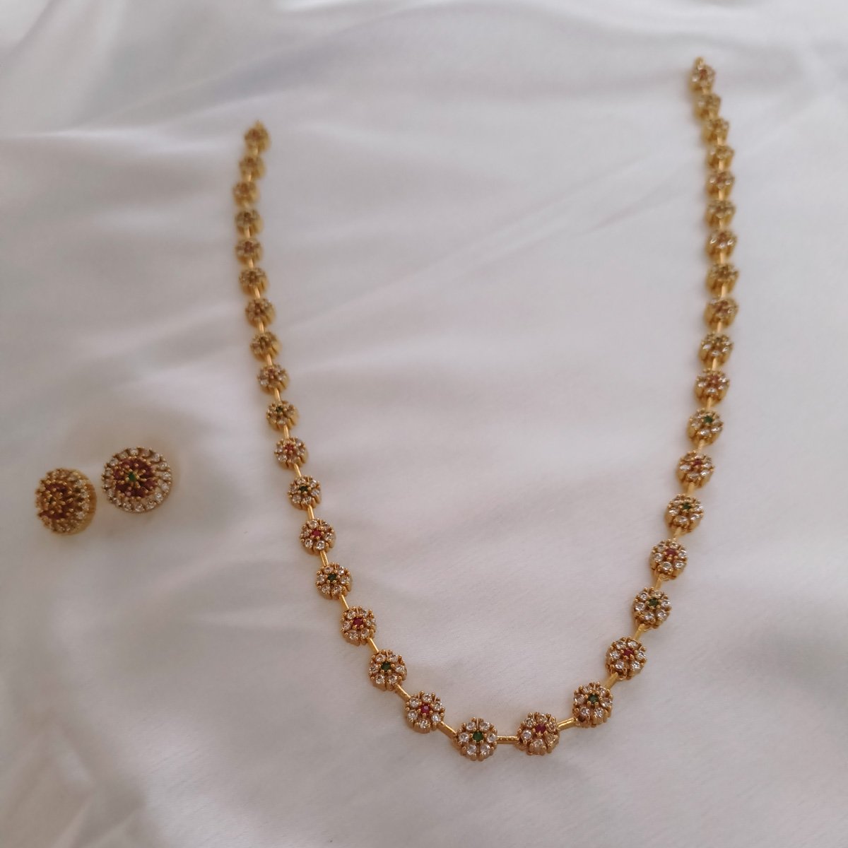 Traditional Floral Convertible Chain (Necklace + Waist Belt) with Earrings