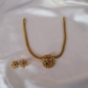 Navratna Floral Temple Necklace Set