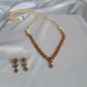 Elegant Pink & Green Stone Gold Finish Necklace Set with Earrings
