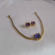 Alternative view of Elegant Purple Stone Gold Finish Necklace Set with Stud Earrings
