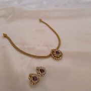 Alternative view of Royal Purple Teardrop Stone Pendant Necklace Set with Earrings