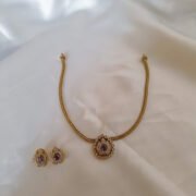 Royal Purple Teardrop Stone Pendant Necklace Set with Earrings