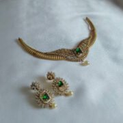 Alternative view of Royal Emerald Green Stone Necklace Set with Pearl Drop