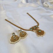 Alternative view of Royal Mint Green Stone Pendant Necklace Set with Pearl Drops