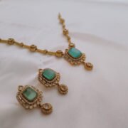 Alternative view of Royal Mint Green Rectangular Stone Pendant Necklace Set with Earrings