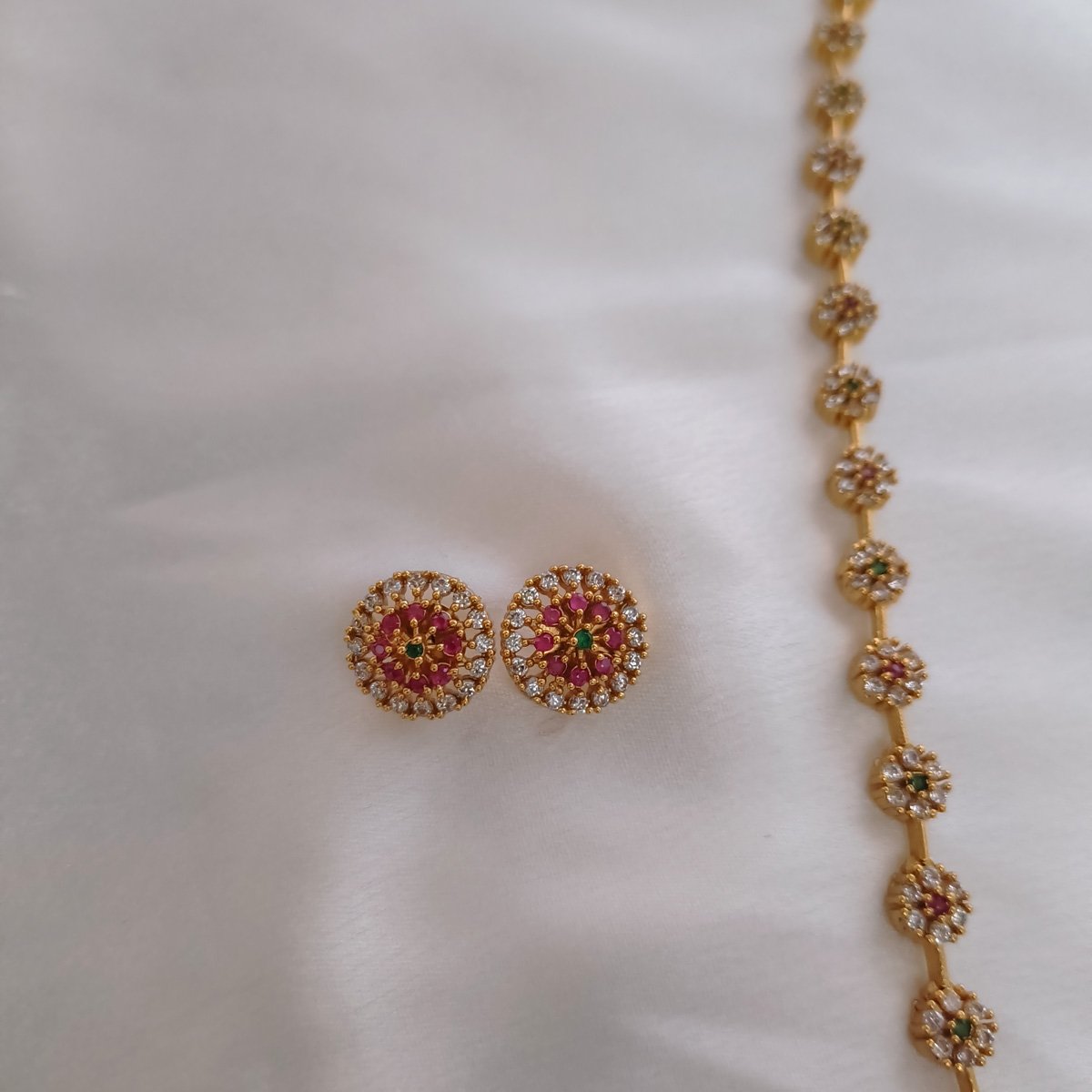 Traditional Floral Convertible Chain (Necklace + Waist Belt) with Earrings - Image 3