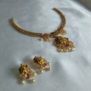 Alternative view of Temple Jewellery Pearl Drops Necklace Set with God Venkateshwara Pendant