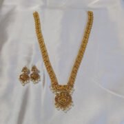 Royal Temple Coin Long Necklace Set with Goddess Lakshmi Pendant