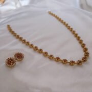 Alternative view of Navratna Floral Long Necklace Set with Earrings