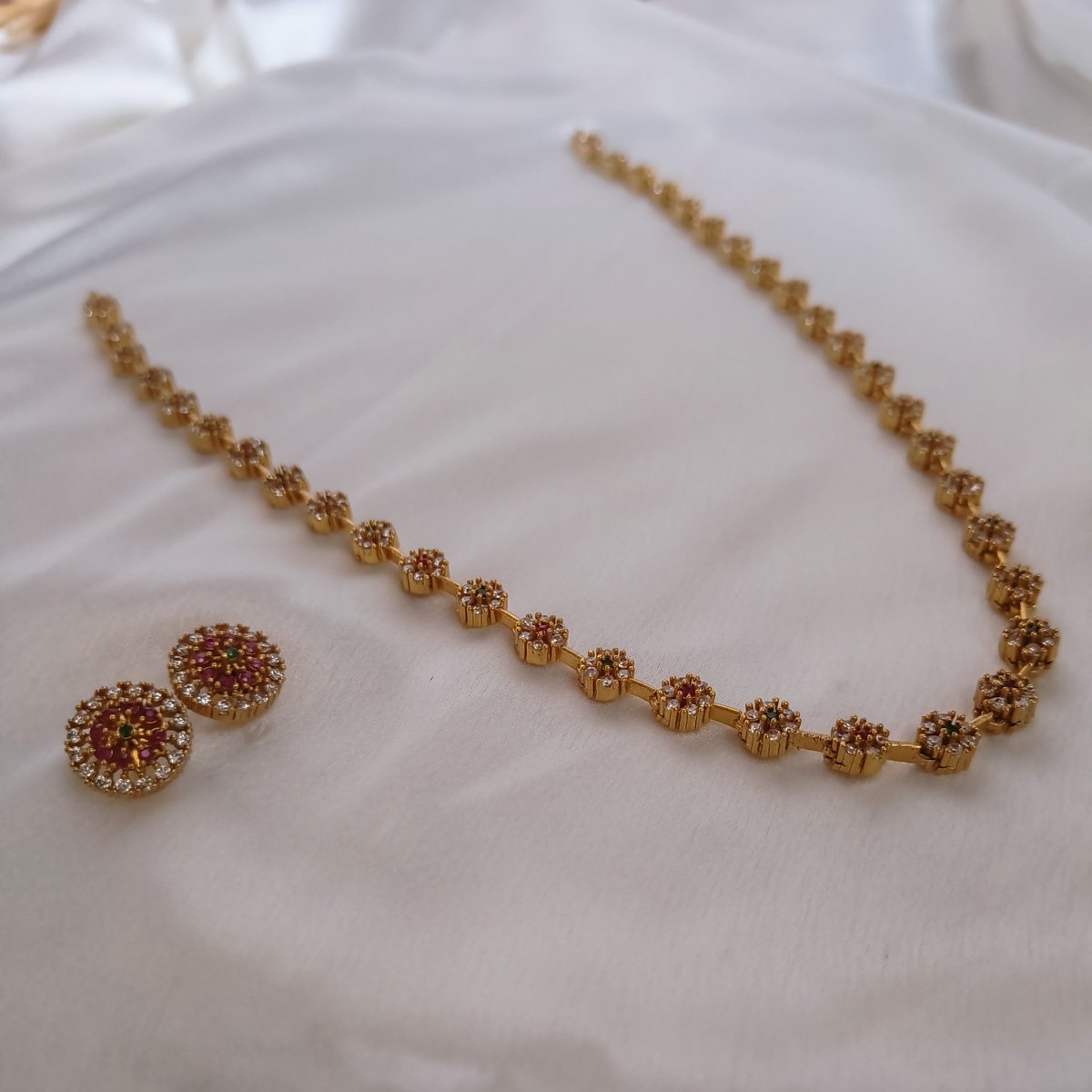 Traditional Floral Convertible Chain (Necklace + Waist Belt) with Earrings - Image 2