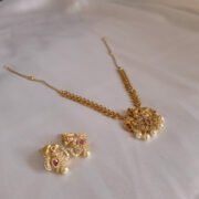 Alternative view of Royal Temple Goddess Pendant Necklace Set with Pearl Drops