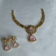 Alternative view of Blush Radiance Pink Stone Gold Finish Necklace Set with Earrings – Baby Pink & Ruby Pink