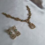 Alternative view of Luxury Geometric Tri-Color Gold Finish Necklace Set with Earrings